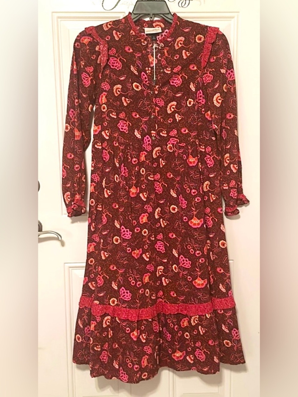 NWT Universal Thread Pinkish BurgindyLong-Sleeve Floral Midi Dress XS